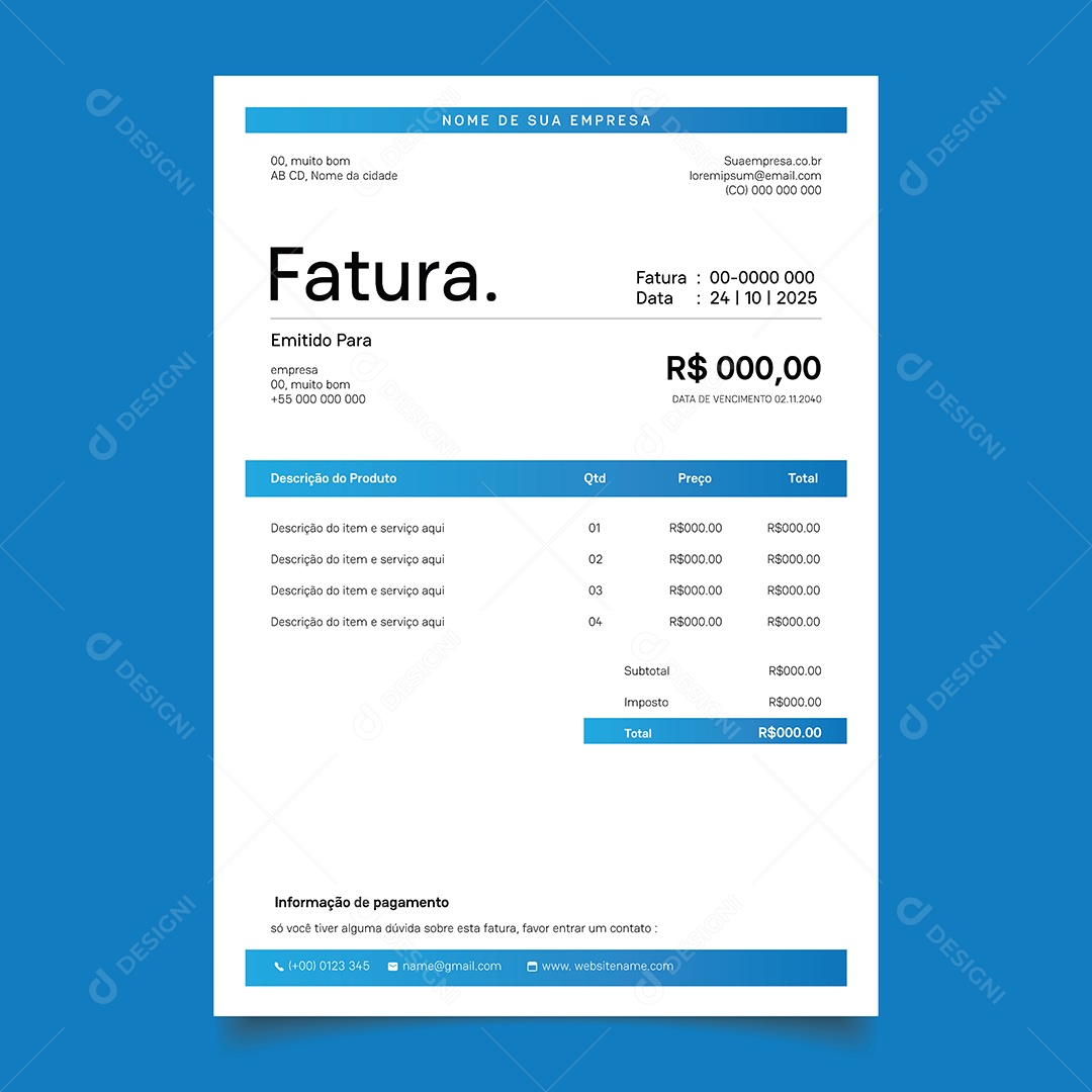 Modelo de Fatura de Pagamento Vetor EPS Editável