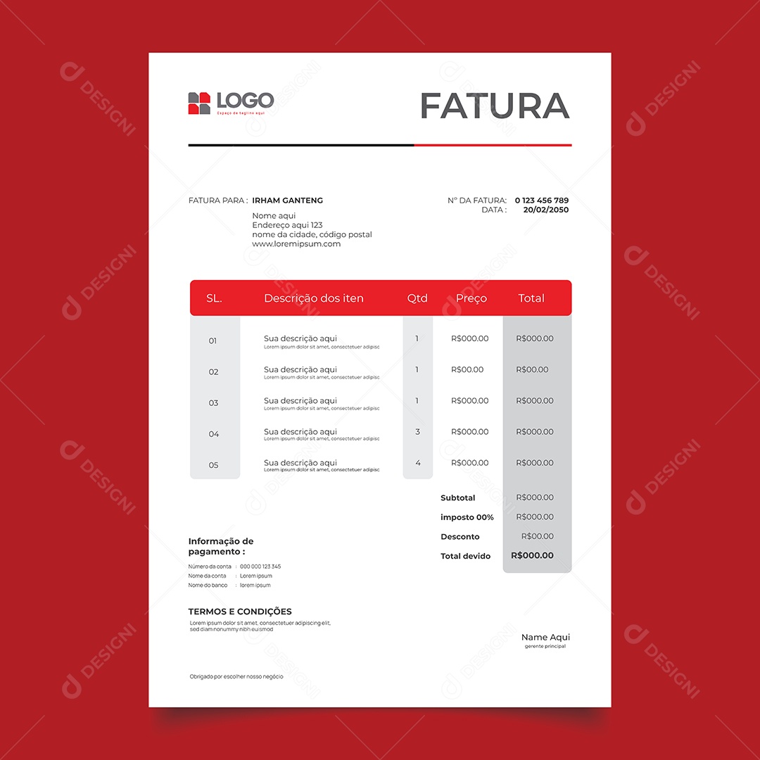 Modelo de Fatura de Pagamento Vetor EPS Editável