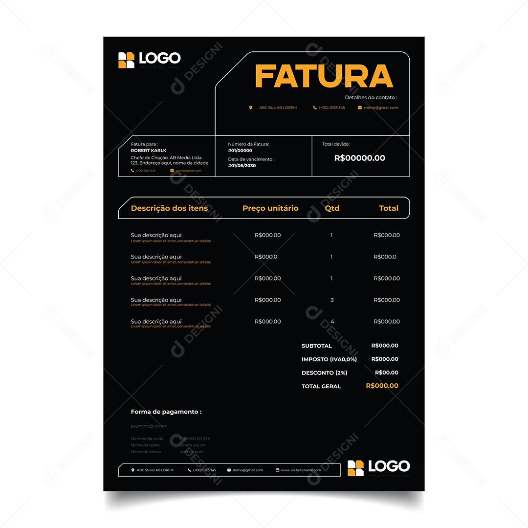 Modelo de Fatura de Pagamento Vetor EPS Editável