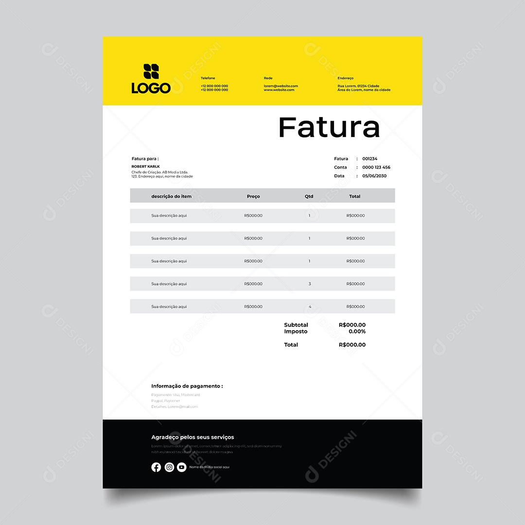 Modelo de Fatura de Pagamento Vetor EPS Editável