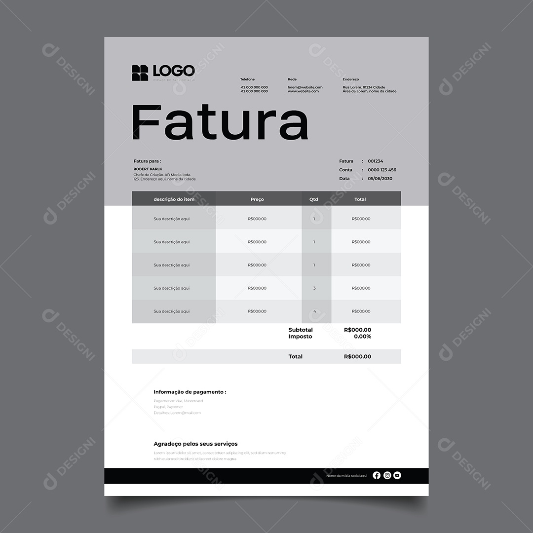 Modelo de Fatura de Pagamento Vetor EPS Editável