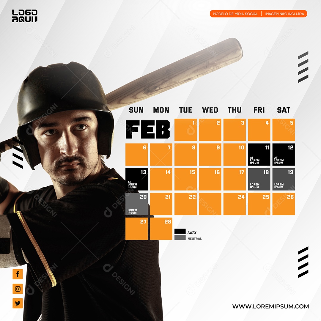 Calendário de Jogos de Basebol Vetor EPS Editável