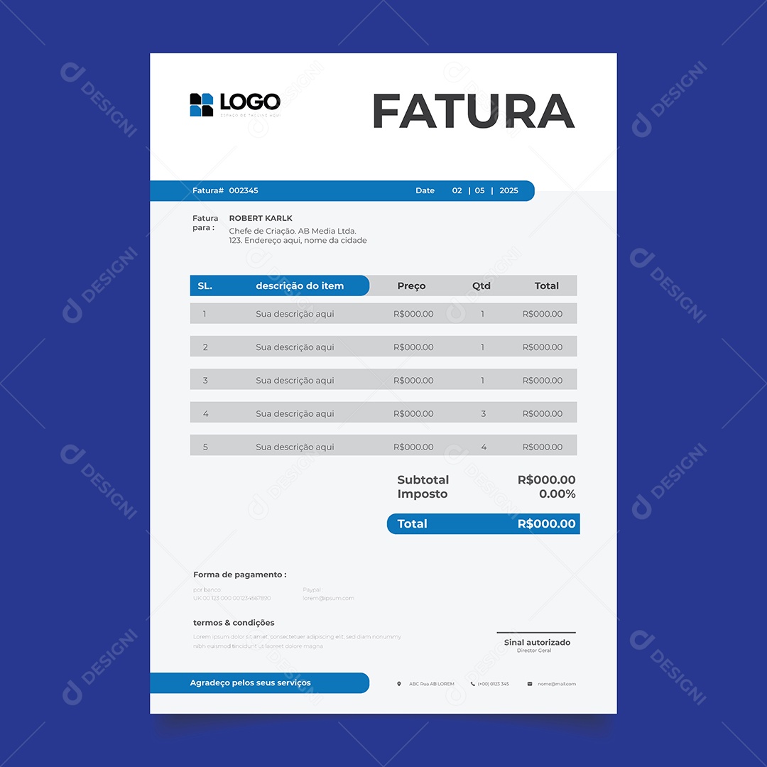 Modelo de Fatura de Pagamento Vetor EPS Editável