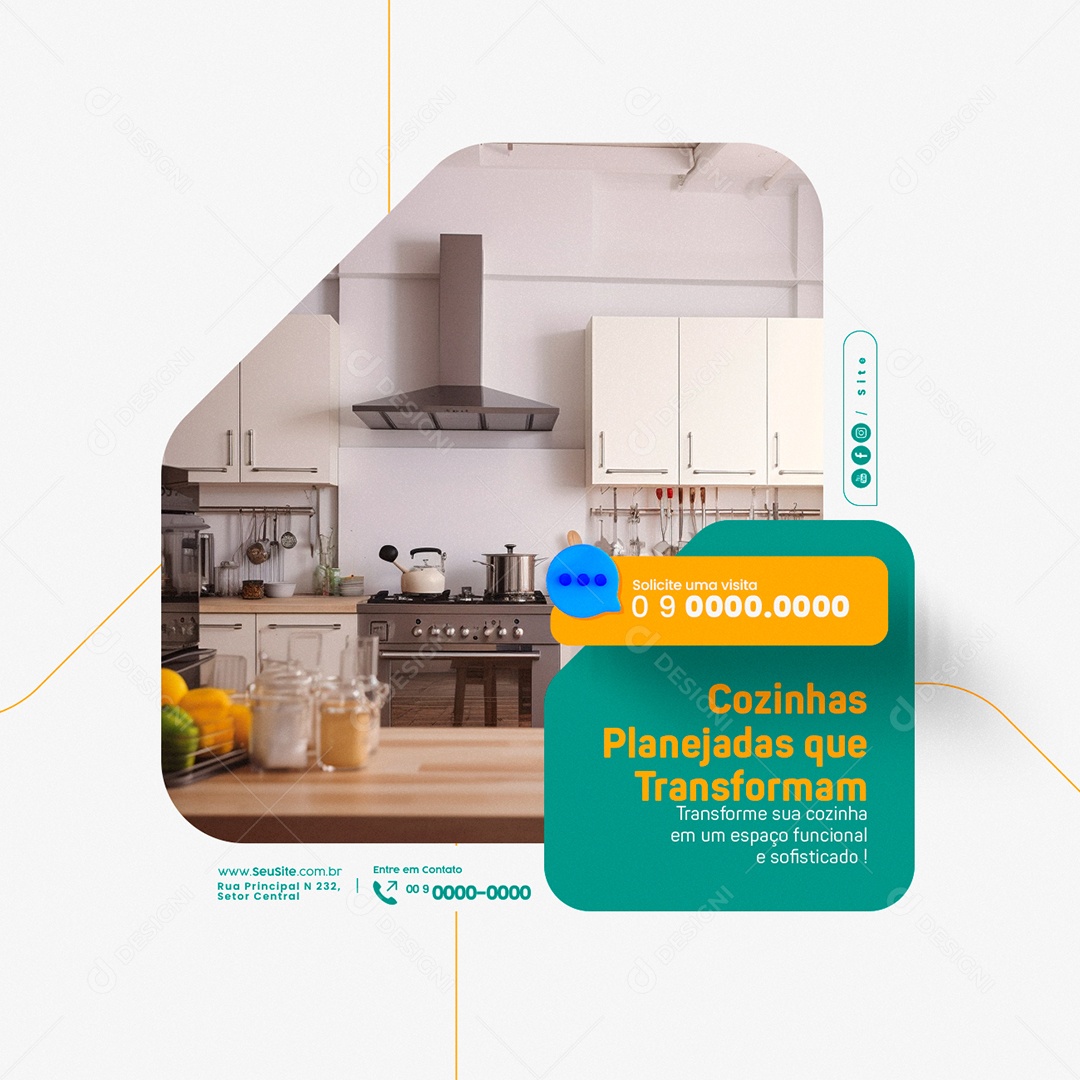 Cozinha Planejada Solicite uma Visita Cozinhas Planejadas que Transformam Social Media PSD Editável