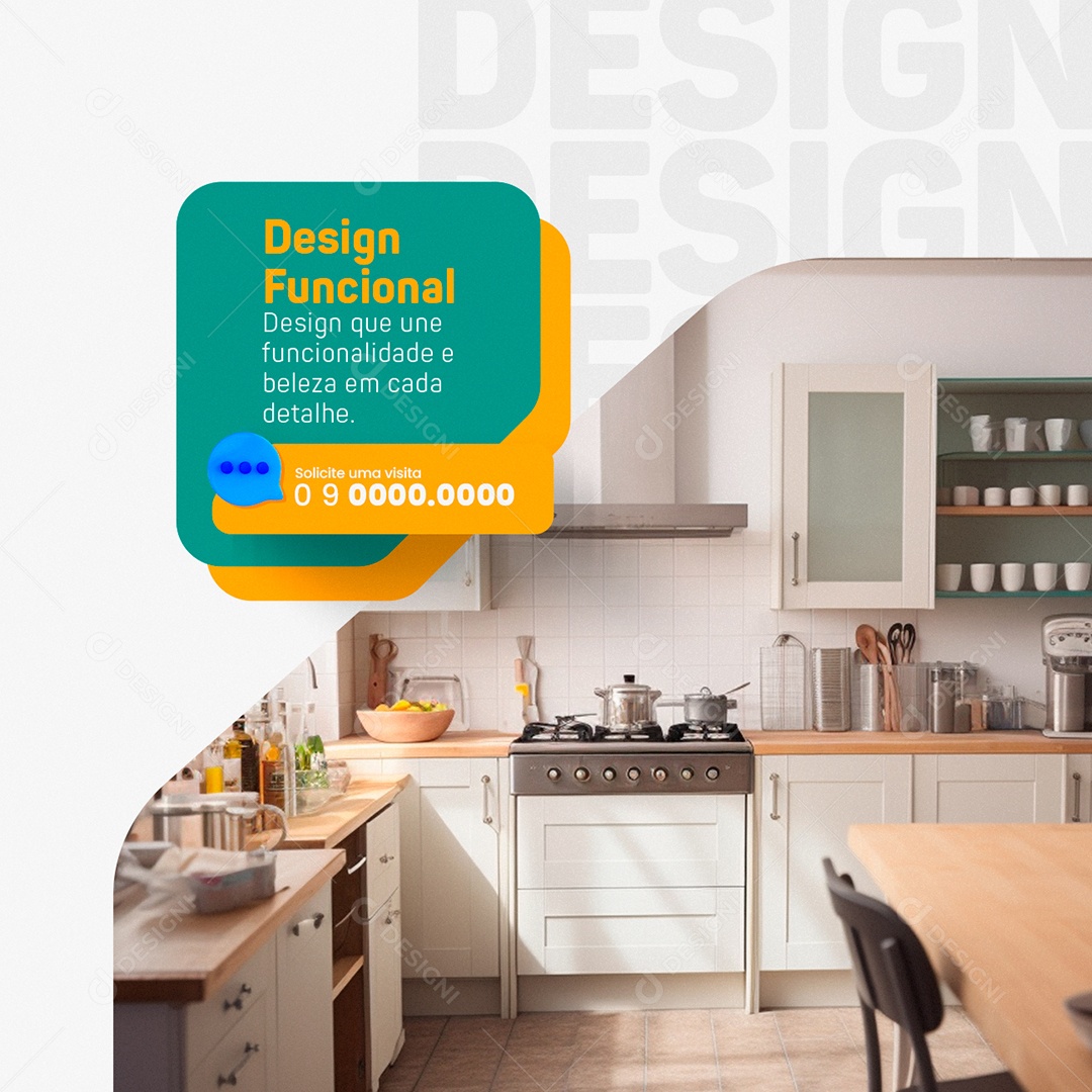 Cozinha Planejada Design Funcional Solicite uma Visita Social Media PSD Editável