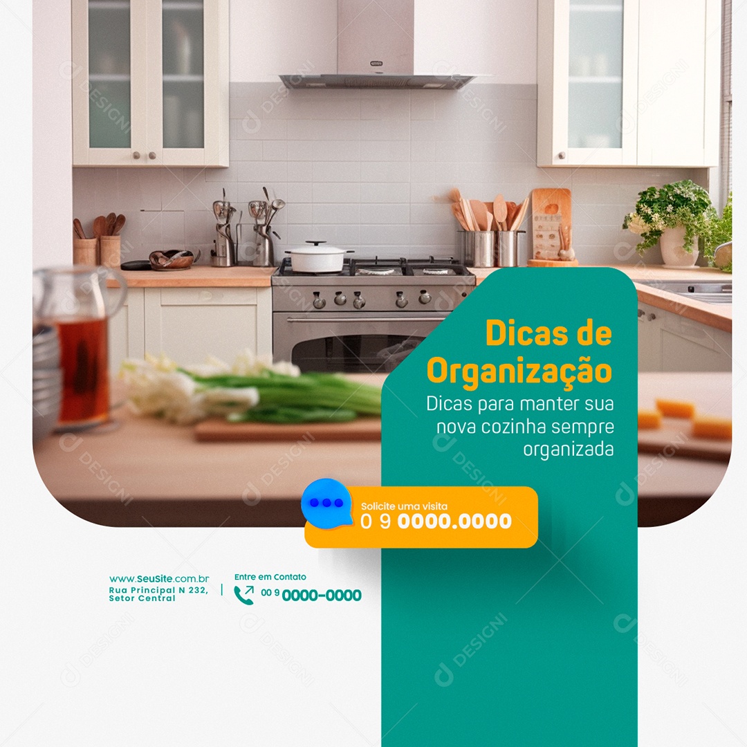 Cozinha Planejada Dicas de Organização Solicite uma Visita Social Media PSD Editável