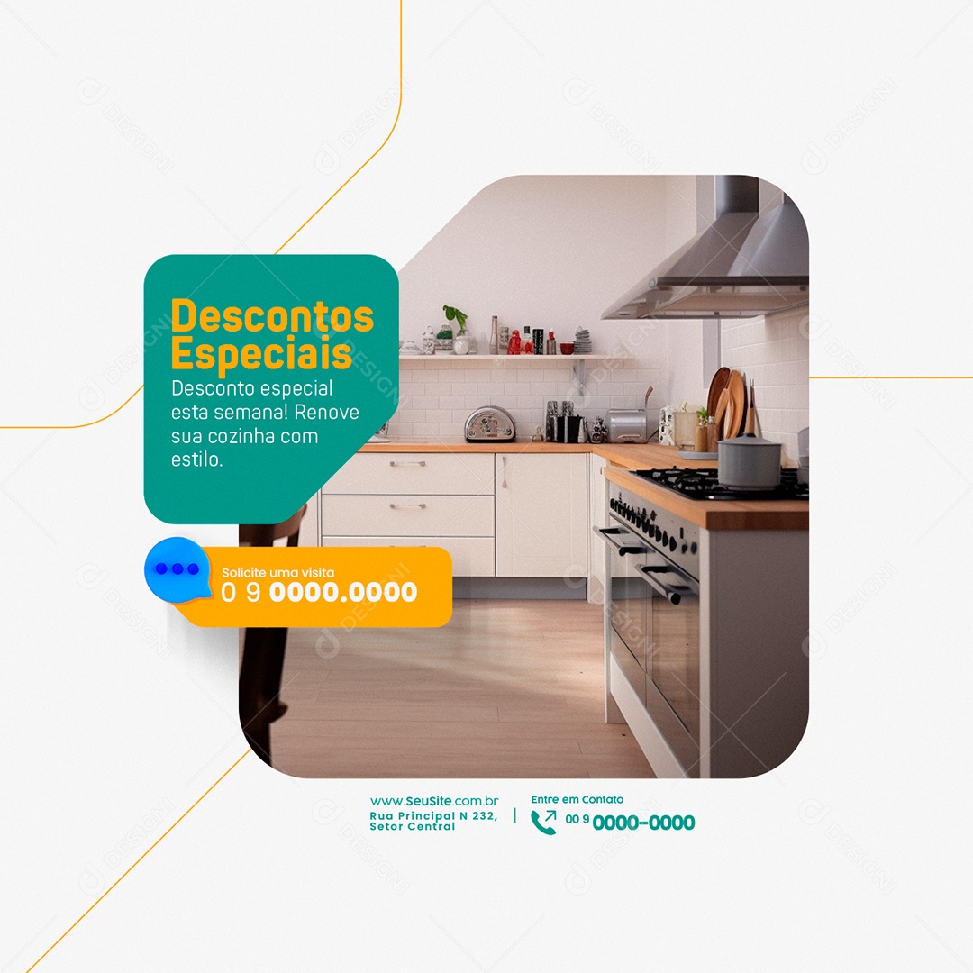 Cozinha Planejada Descontos Especiais Solicite um Visita Social Media PSD Editável