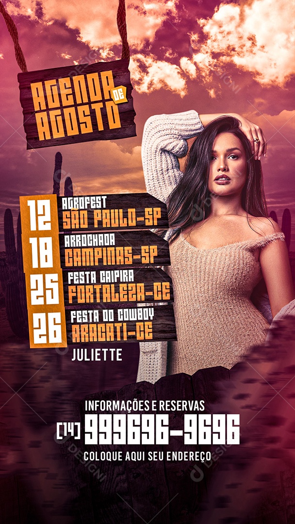 Flyer Story Agenda De Agosto Juliette Social Media PSD Editável