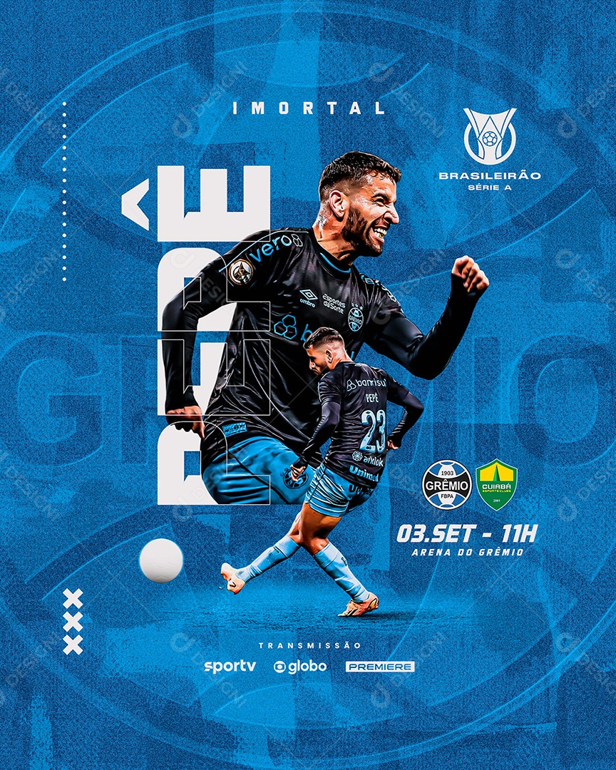 Flyer Futebol Grêmio Imortal Social Media PSD Editável