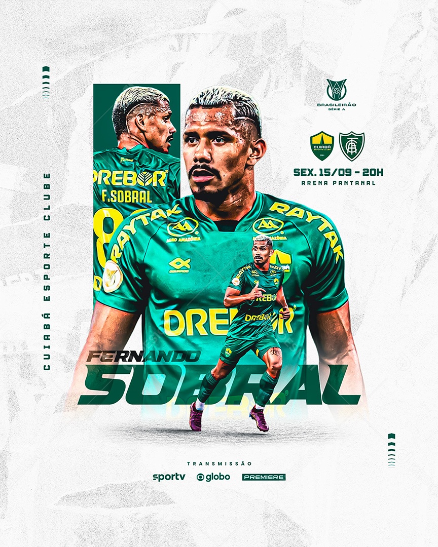 Social Media Flyer Futebol Fernando Sobral Cuiabá X América Mineiro PSD Editável