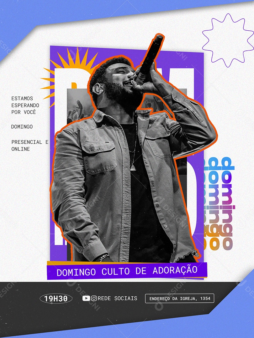 Social Media Flyer Domingo Culto De Celebração PSD Editável