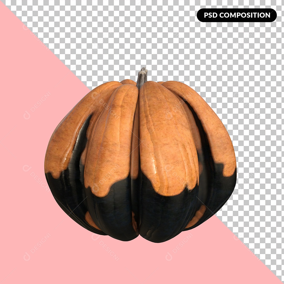 Abóbora de Halloween Laranja e Preto Elemento 3D para Composição PSD