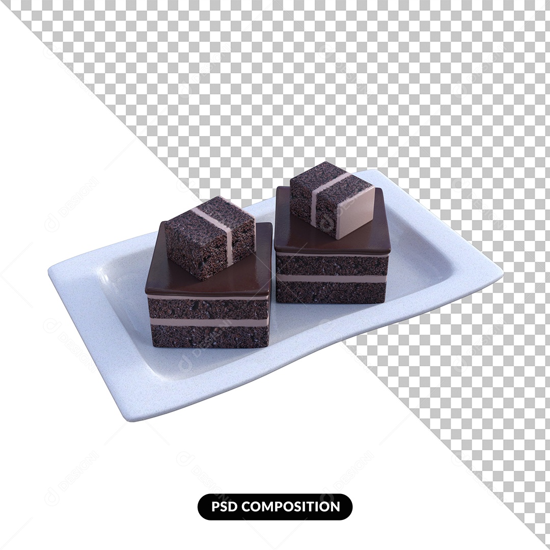 Pedaços de Bolo na Bandeja Elemento 3D para Composição PSD