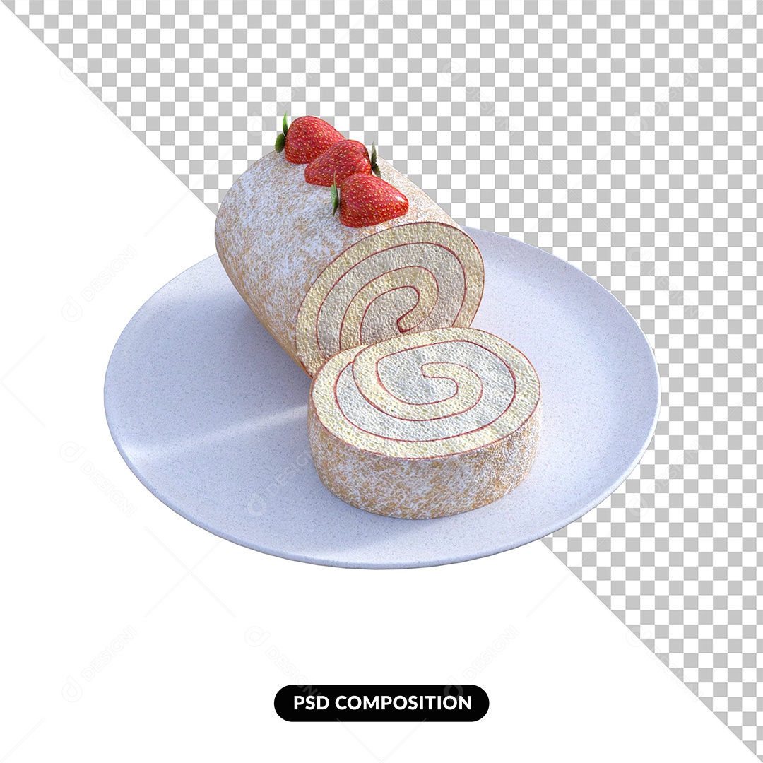 Pedaço de Bolo de Aniversário Elemento 3D para Composição PSD