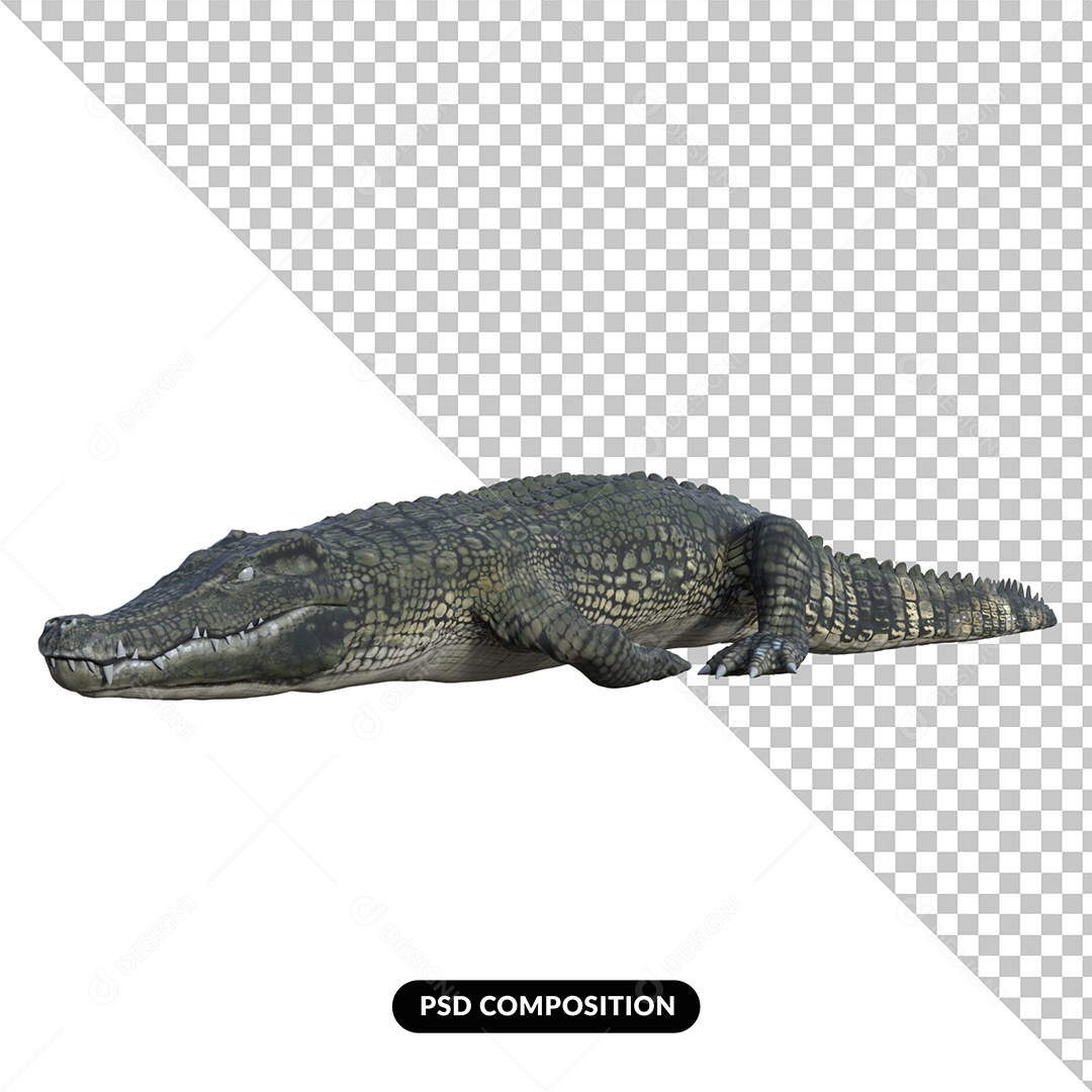 Elemento 3D Crocodilo para Composição PSD