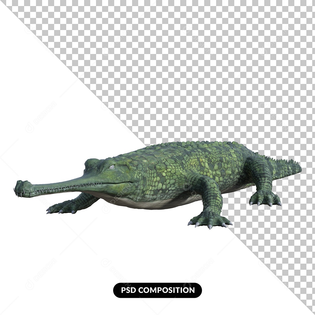 Elemento 3D Crocodilo para Composição PSD