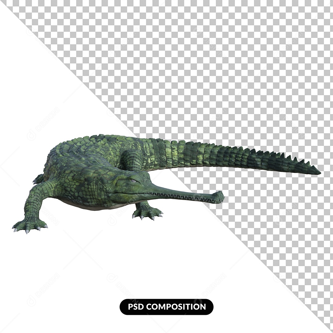 Elemento 3D Crocodilo para Composição PSD
