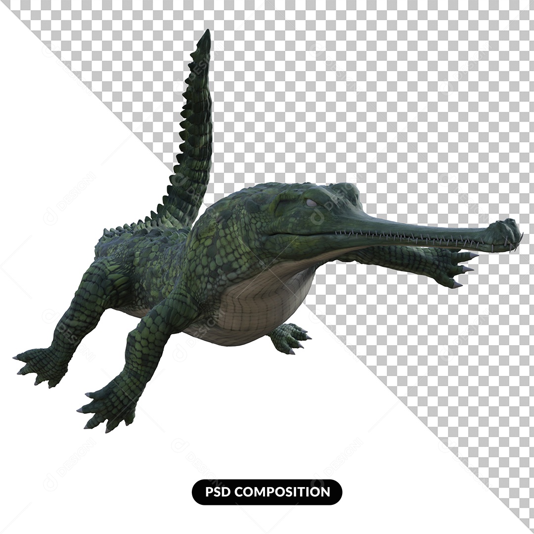 Elemento 3D Crocodilo para Composição PSD