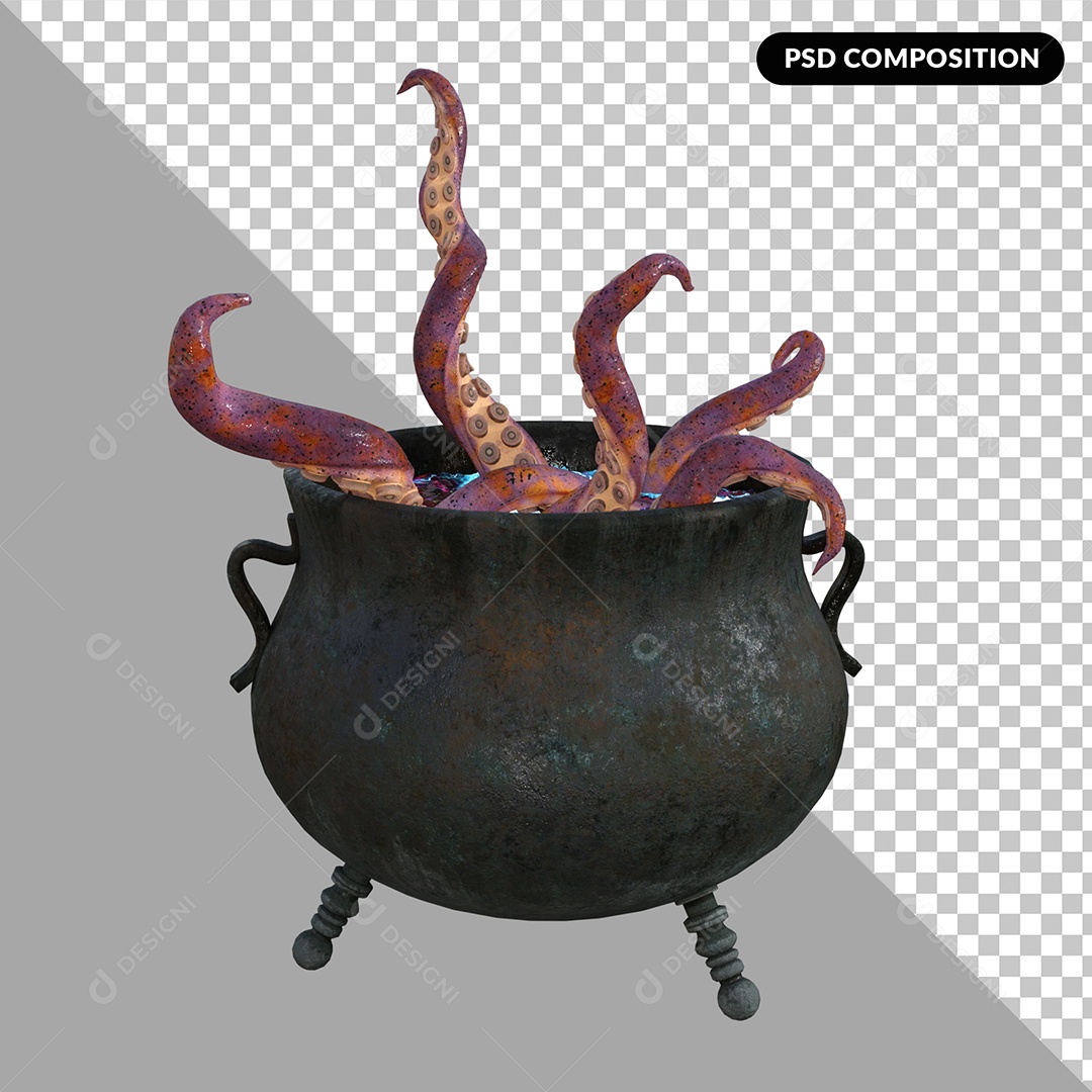 Porção em Caldeirão Elemento 3D para Composição PSD