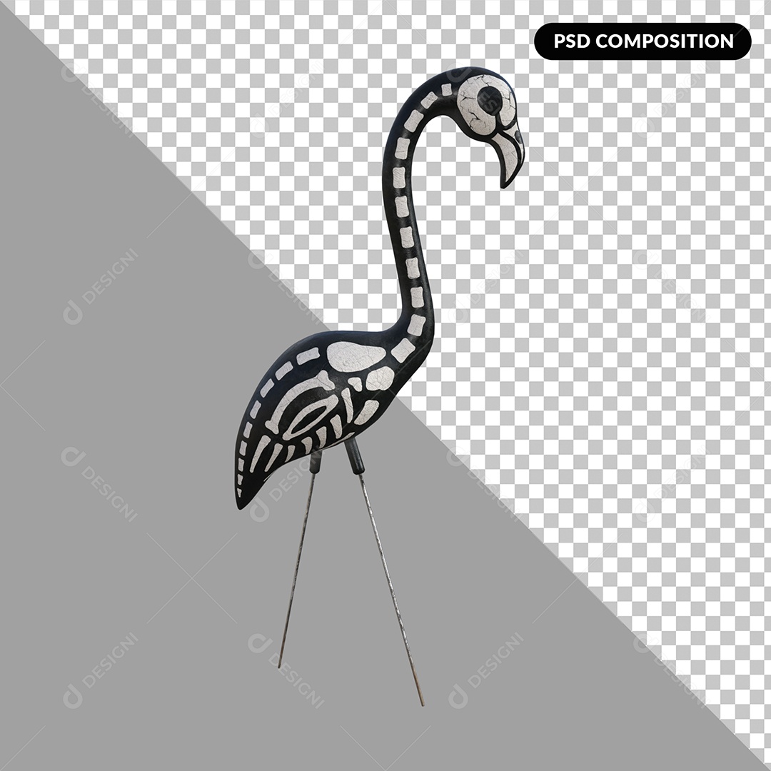 Flamingo Preto e Branco Elemento 3D para Composição PSD