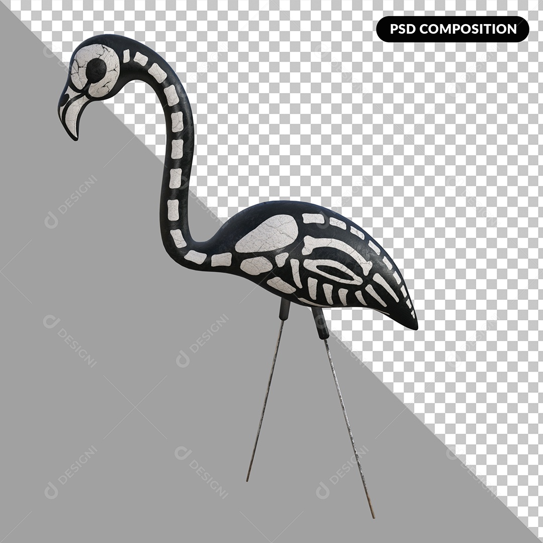 Flamingo Preto e Branco Elemento 3D para Composição PSD