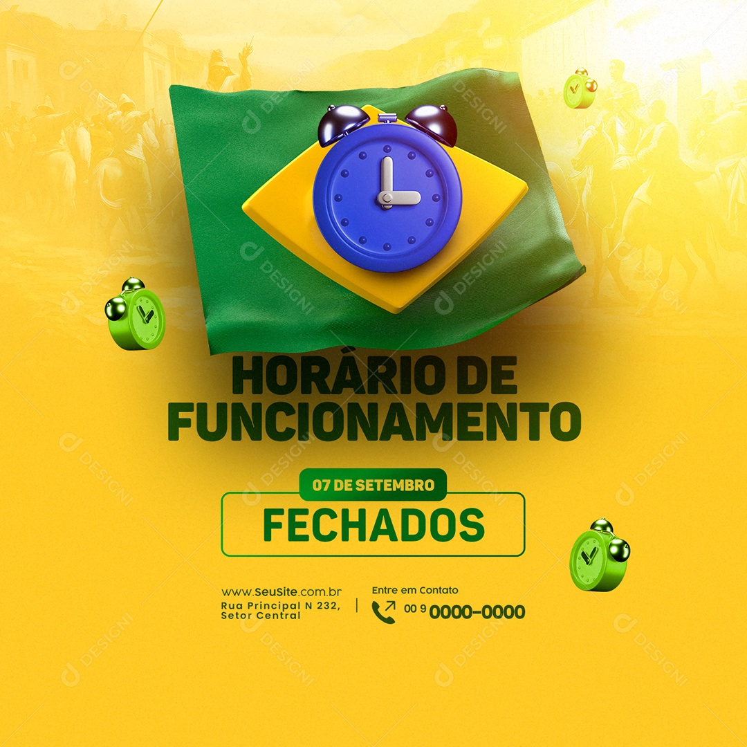 Funcionamento no Feriado Dia Da Independência do Brasil Social Media PSD Editável