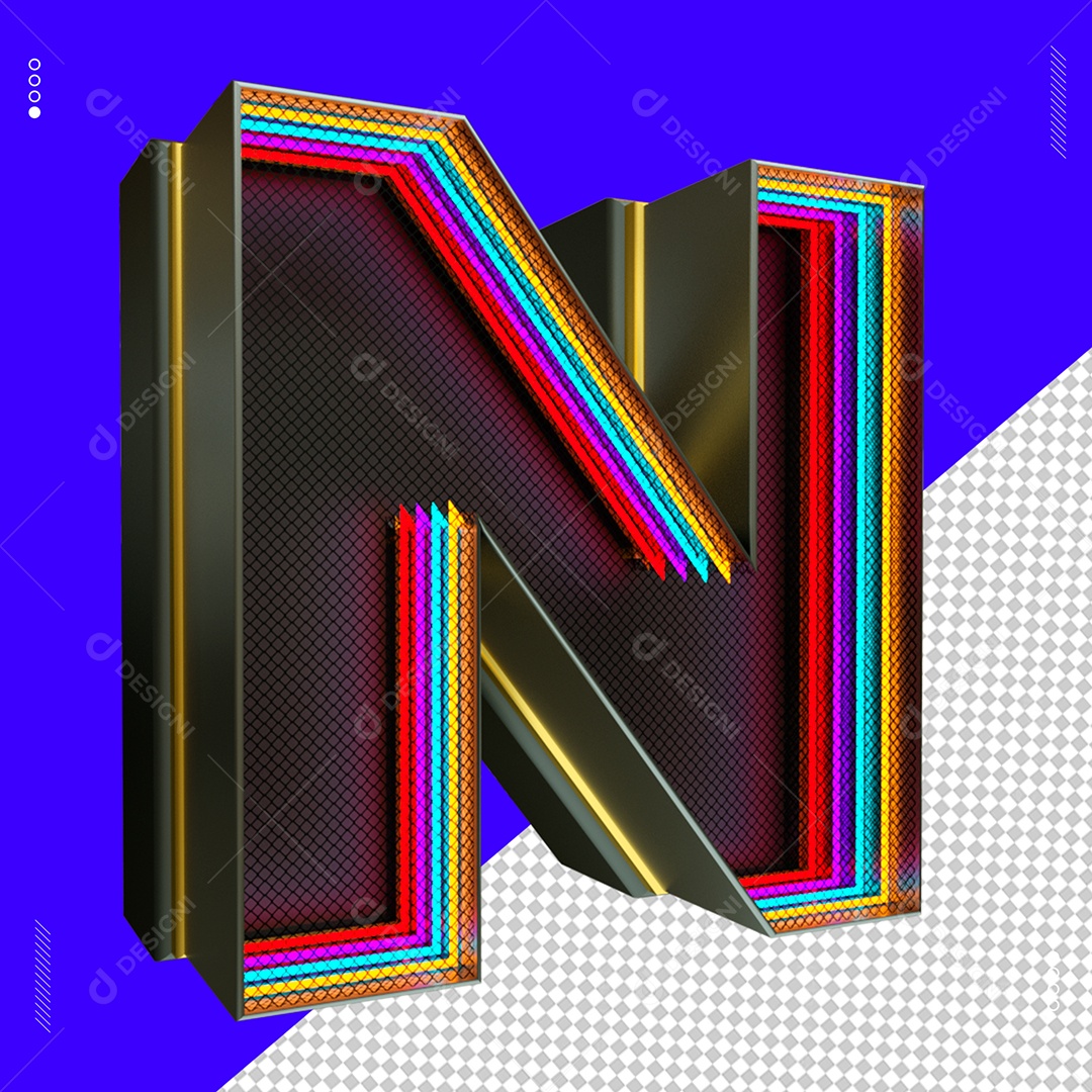Elemento 3D Letra N Com Led Para Composição PSD