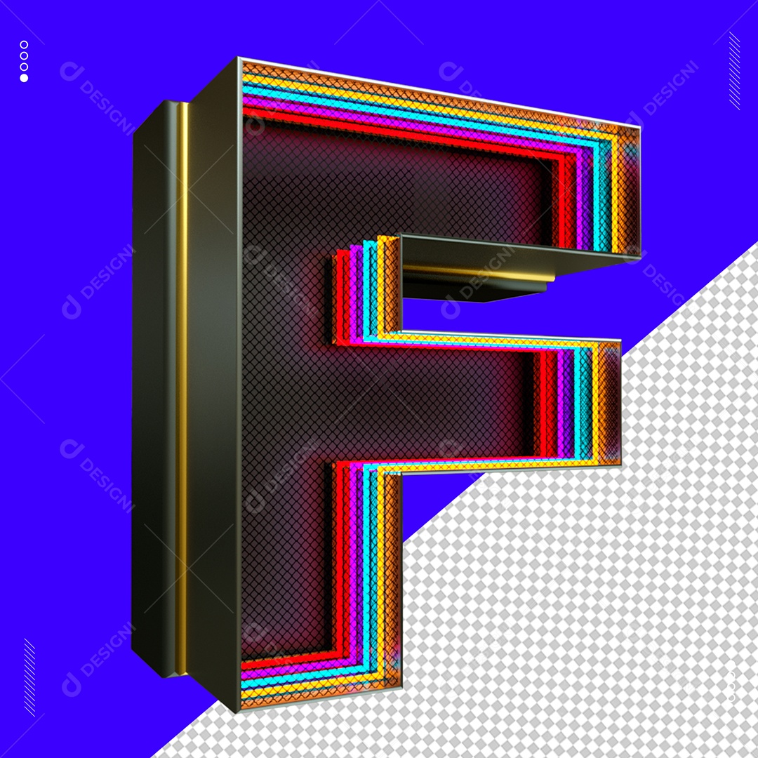 Elemento 3D Letra F Com Led Para Composição PSD