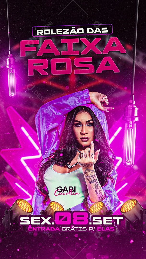 Story Flyer Rolezão Das Faixas Rosa DJ Gabi Cavallin Social Media PSD Editável