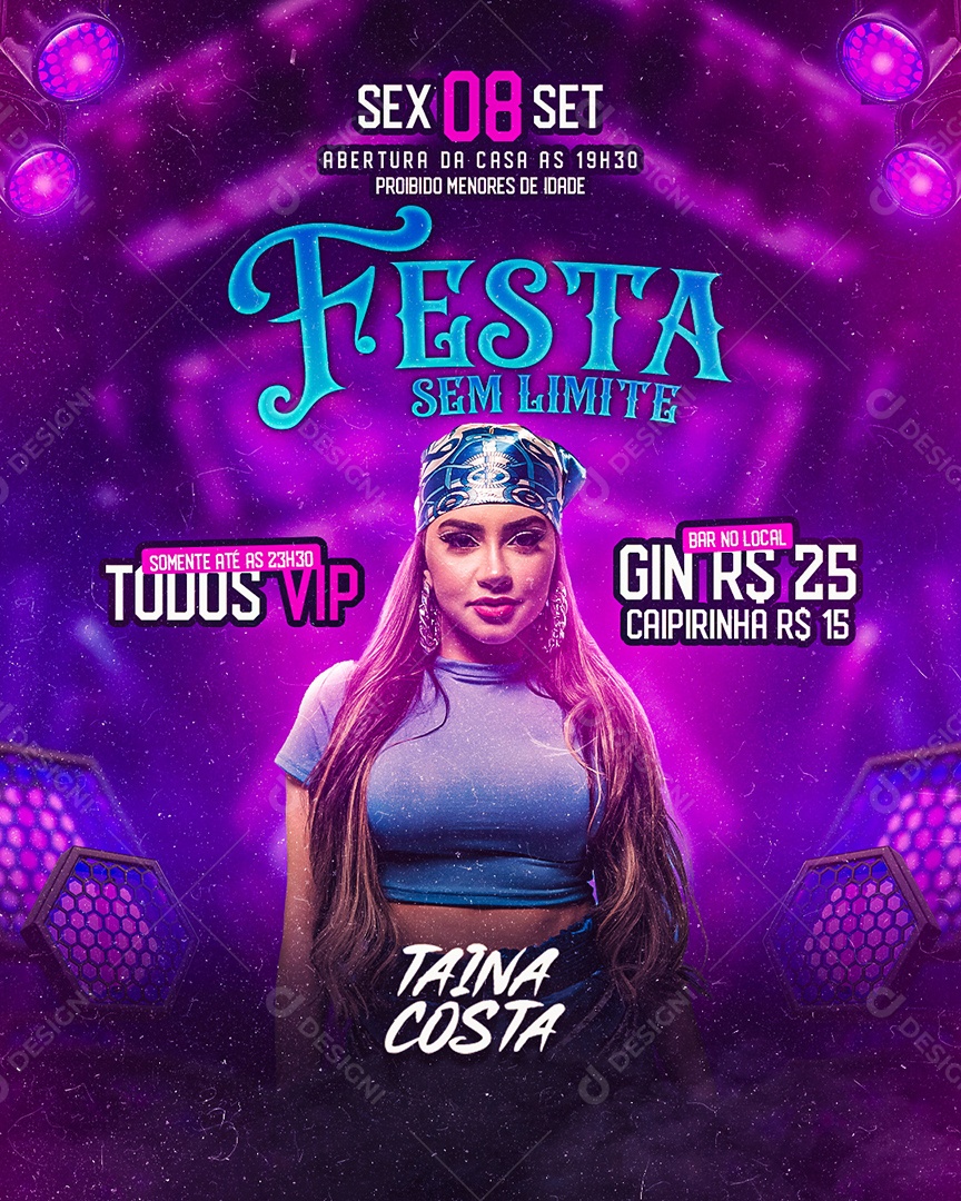 Flyer Festa sem Limite Taina Costa Social Media PSD Editável