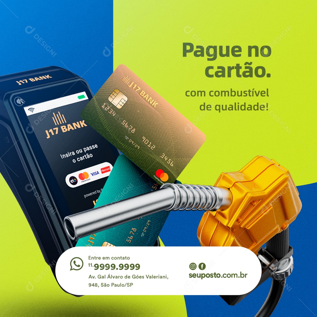 Posto de Gasolina Pague no Cartão Social Media PSD Editável