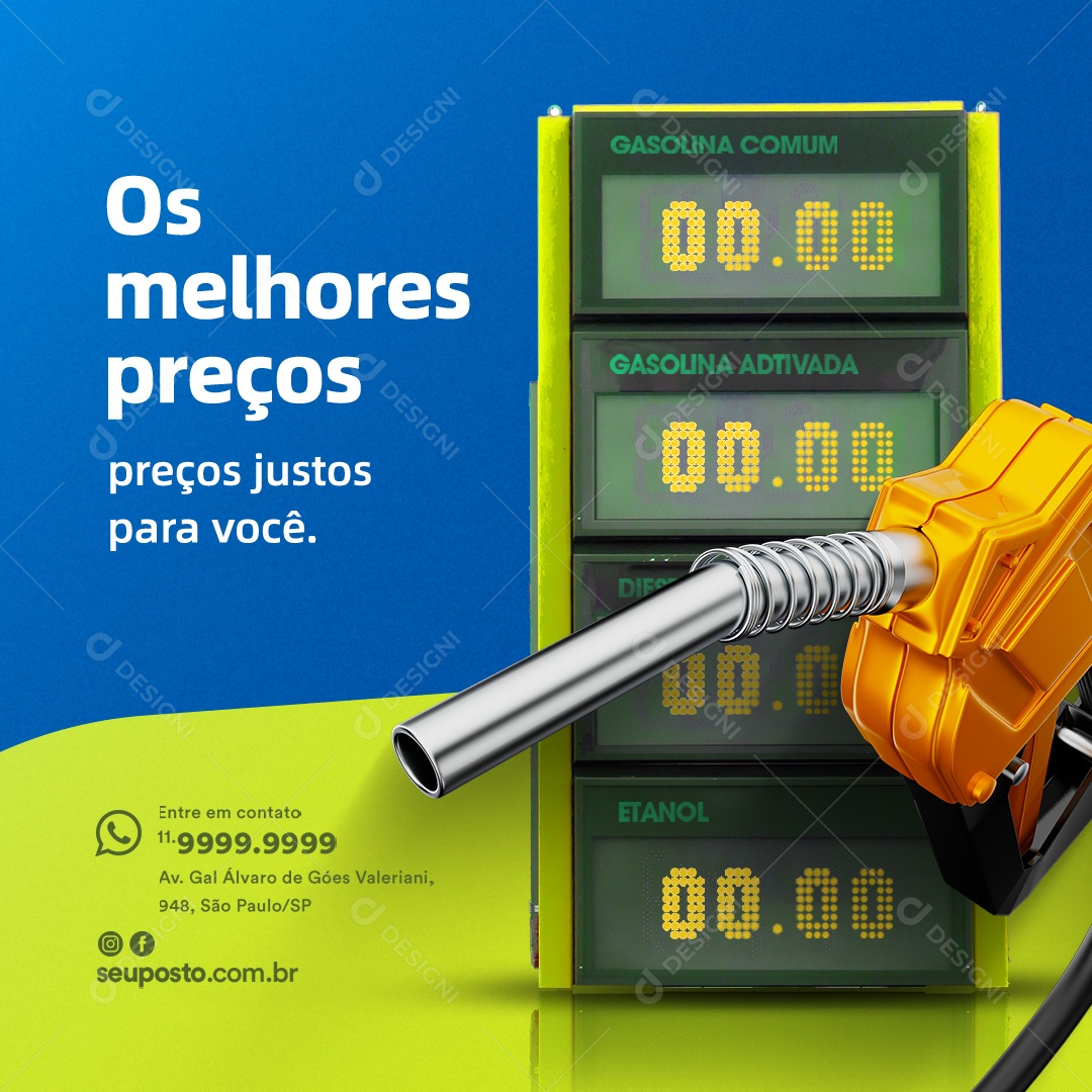 Posto de Gasolina Os Melhores Preços Social Media PSD Editável