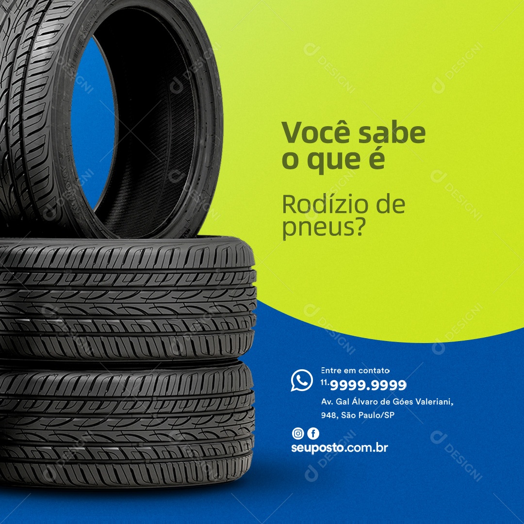 Posto de Gasolina Você o que é Rodízio de Pneus Social Media PSD Editável