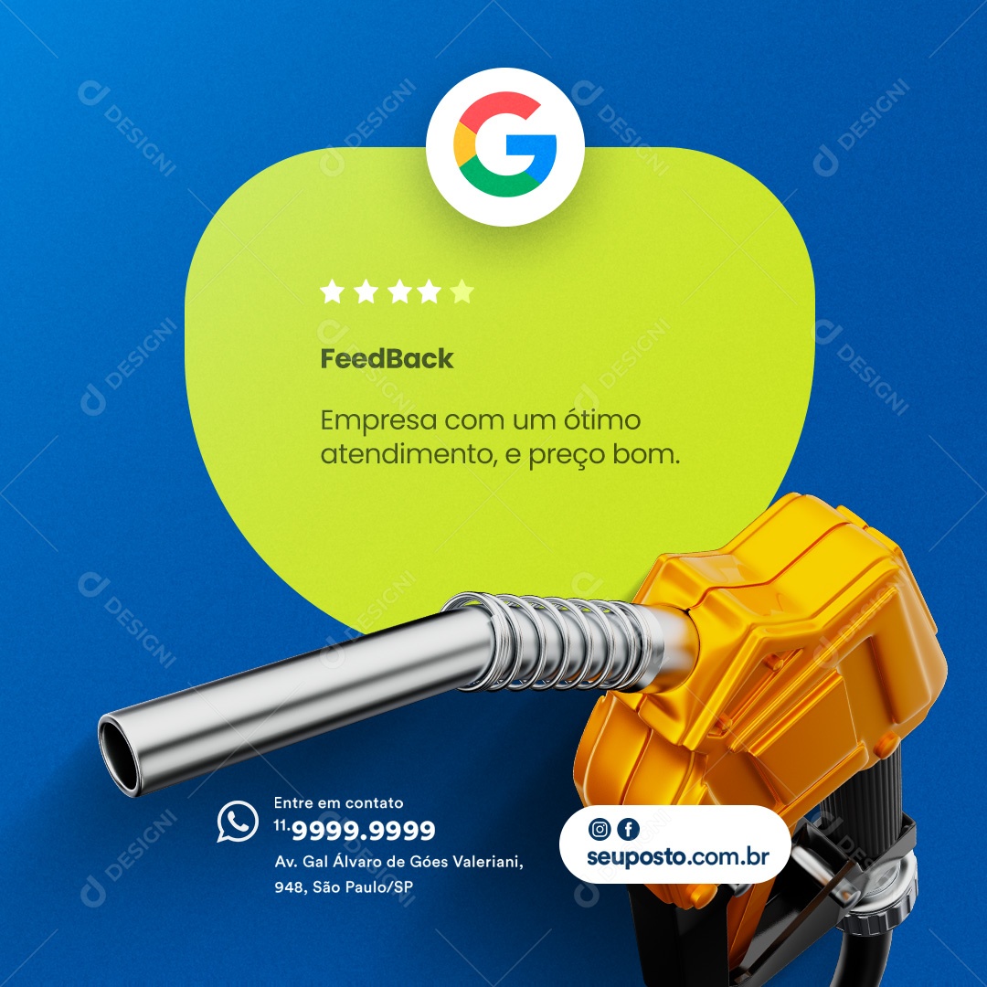 Posto de Gasolina Feedback Empresa com um Ótimo Atendimento e Preço Bom Social Media PSD Editável