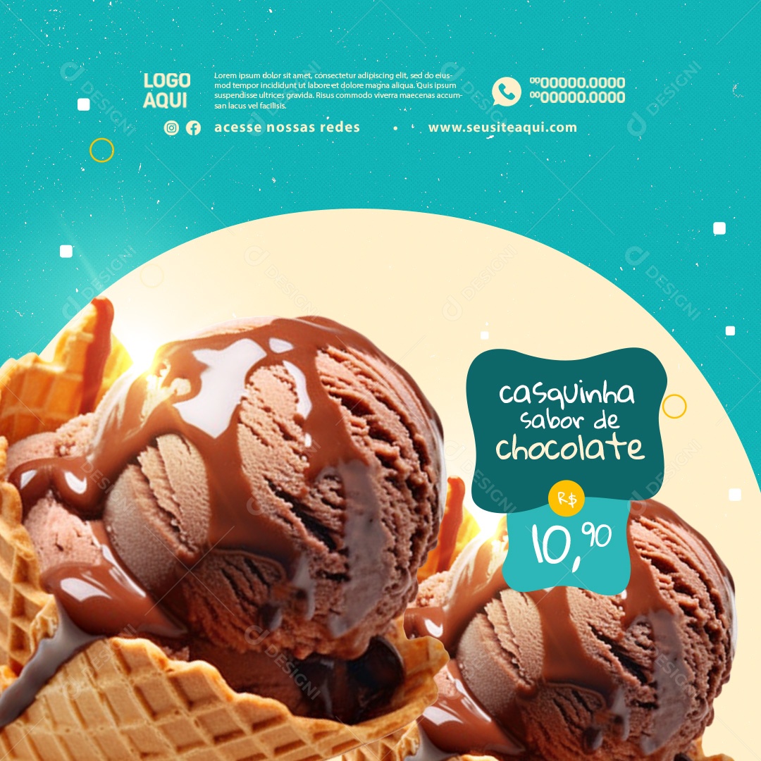Sorveteria Casquinha Sabor de Chocolate 10,90 Social Media PSD Editável