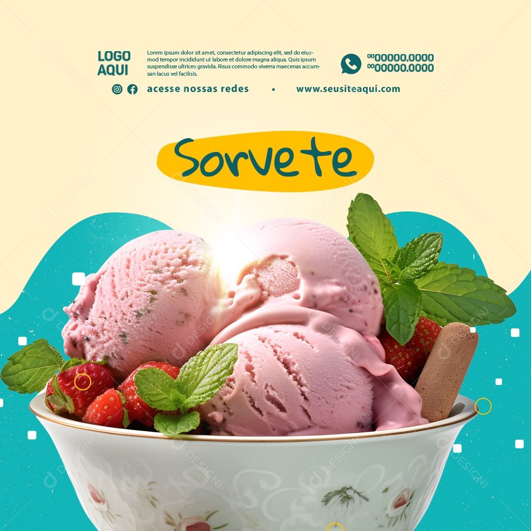 Sorveteria Sorvete em Tigela Social Media PSD Editável