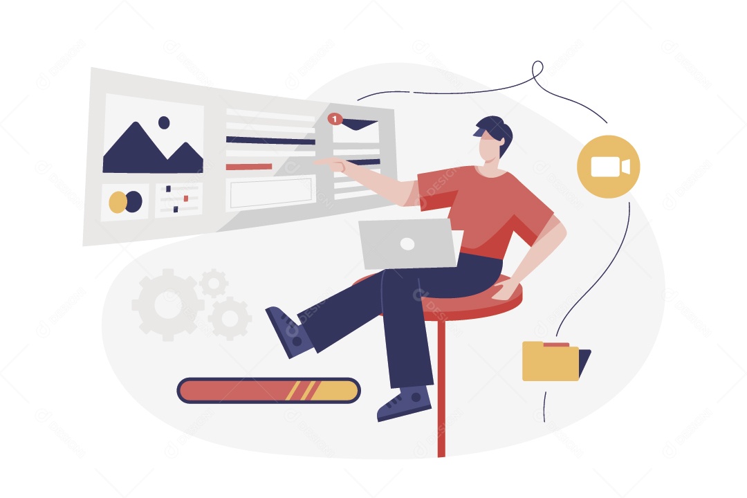 Personagem Editando Vídeo Ilustração Vetor EPS