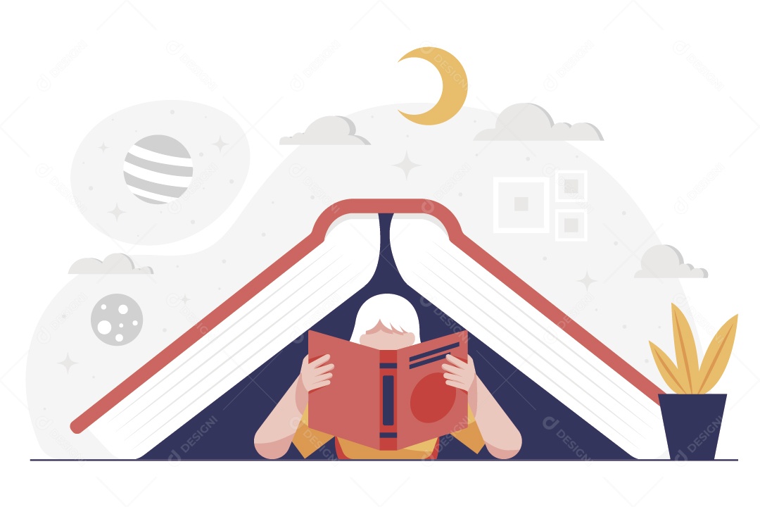 Jovem Lendo Livro Ilustração Vetor EPS