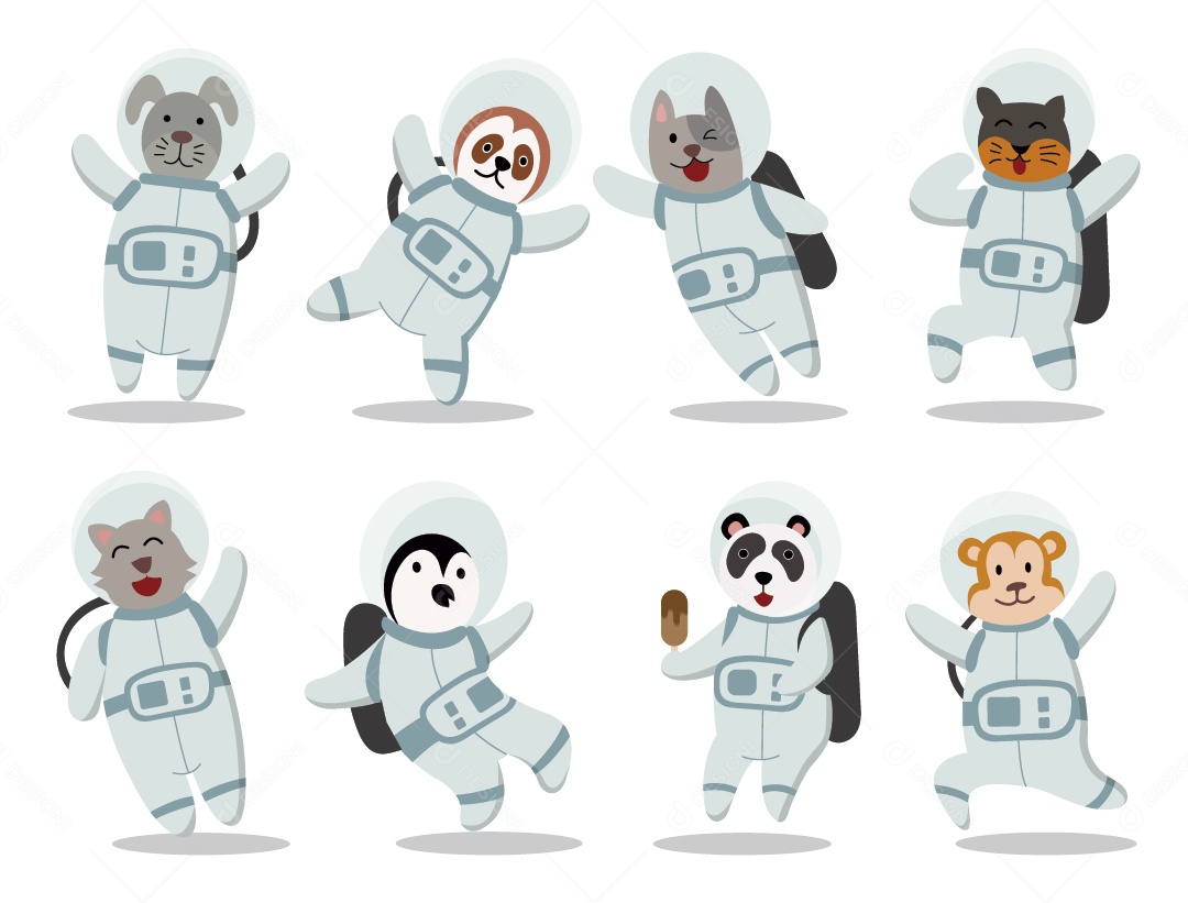 Ilustrações de Animais Astronautas Vetor EPS