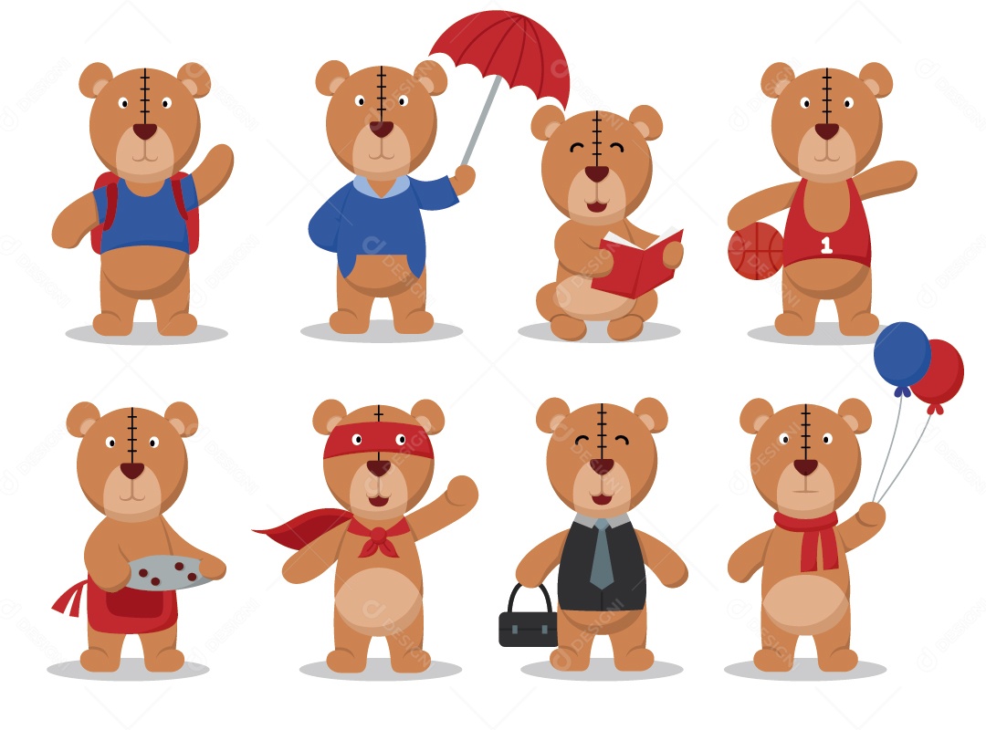 Urso e Varias Ações Ilustração Vetor EPS