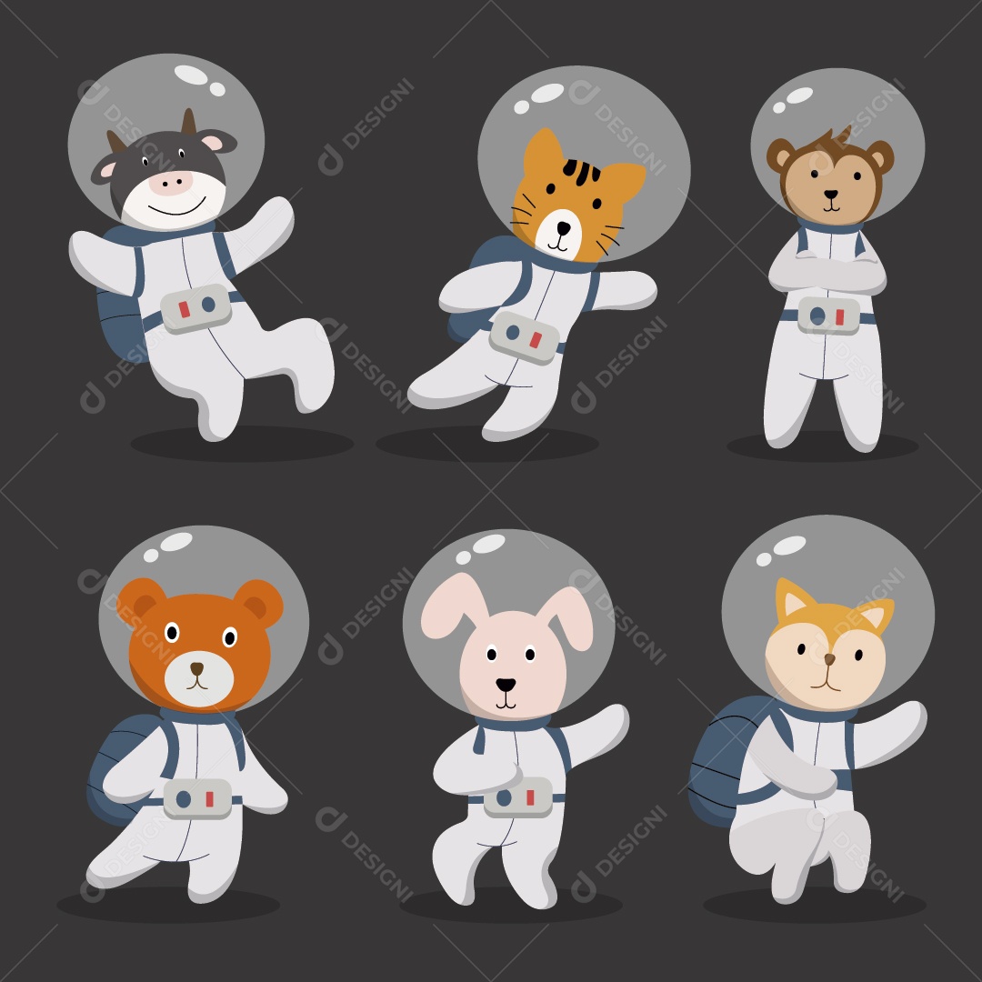 Animais Astronautas Ilustrações Vetor EPS