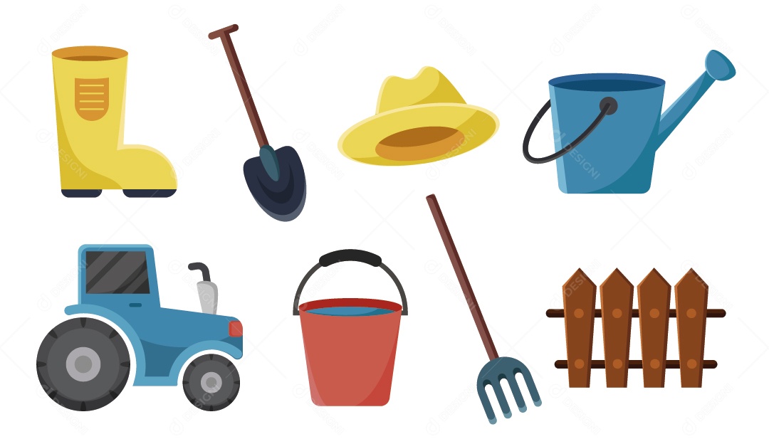 Conjuntos de Itens de Trabalhador Rural Ilustrações Vetor EPS