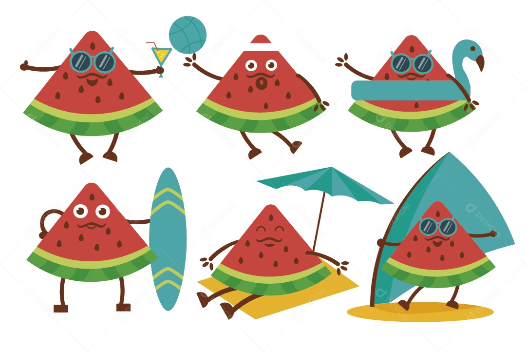 Personagem de Melancia na Praia Vetor EPS
