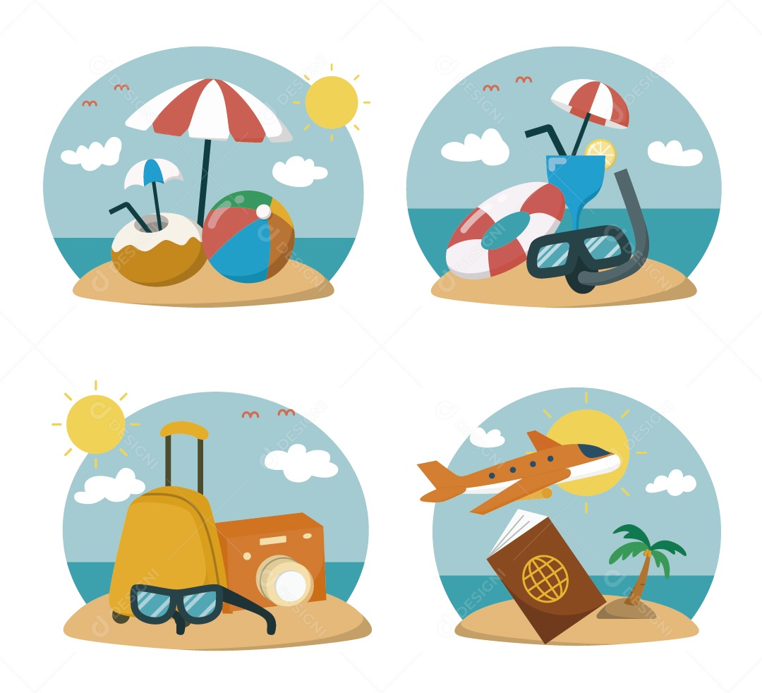 Conjunto de Viagens e Férias de Verão Vetor EPS