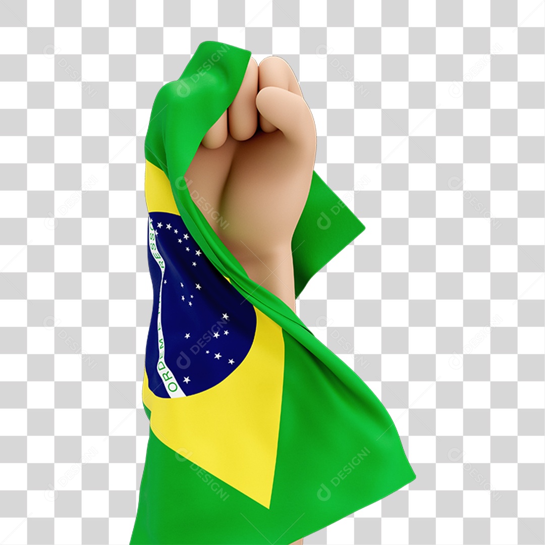 Mão Erguida com Bandeira do Brasil PNG Transparente
