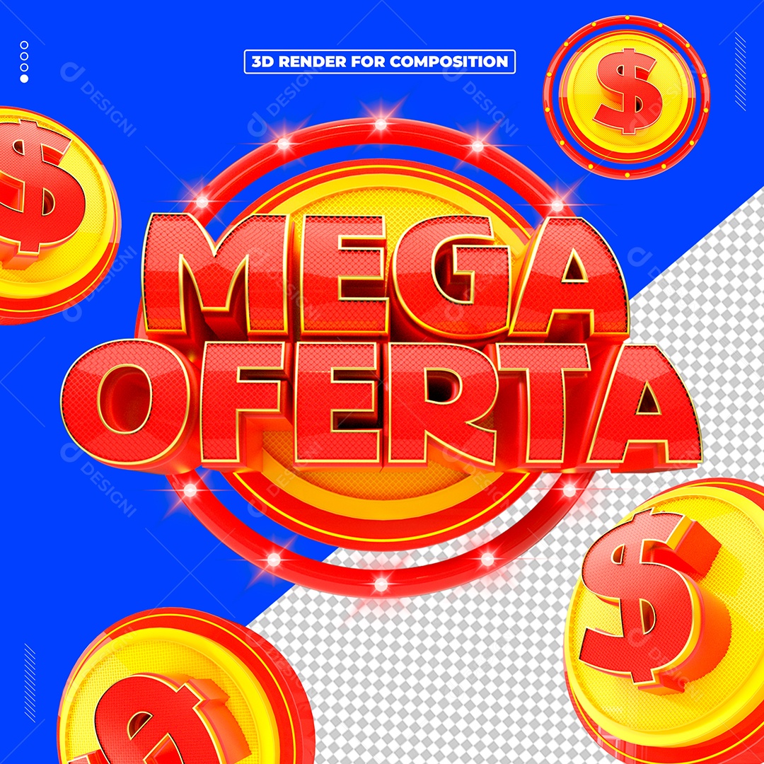 Selo 3D Mega Oferta Para Composição PSD