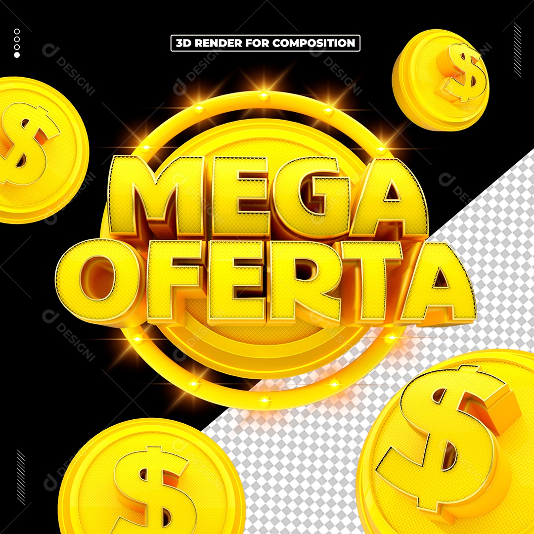 Selo 3D Mega Ofertas Para Composição PSD