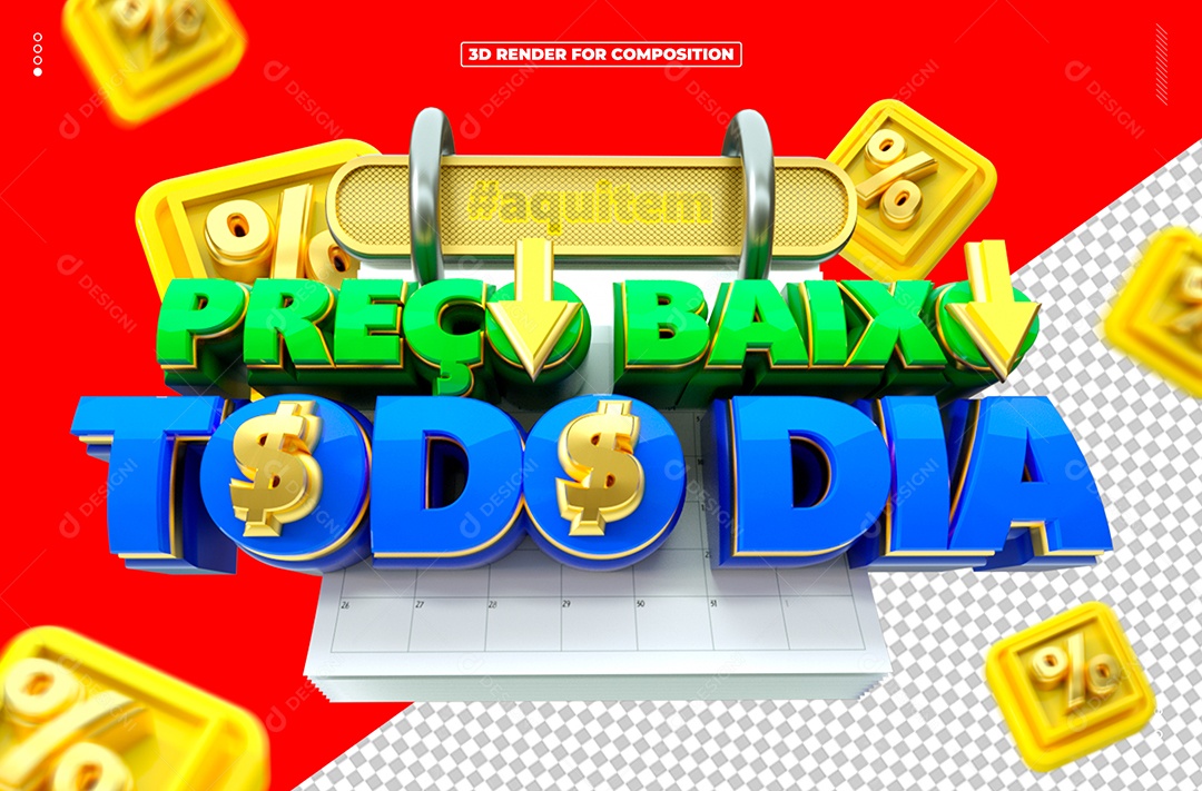 Preço Baixo Todo Dia Selo 3D Para Composição PSD