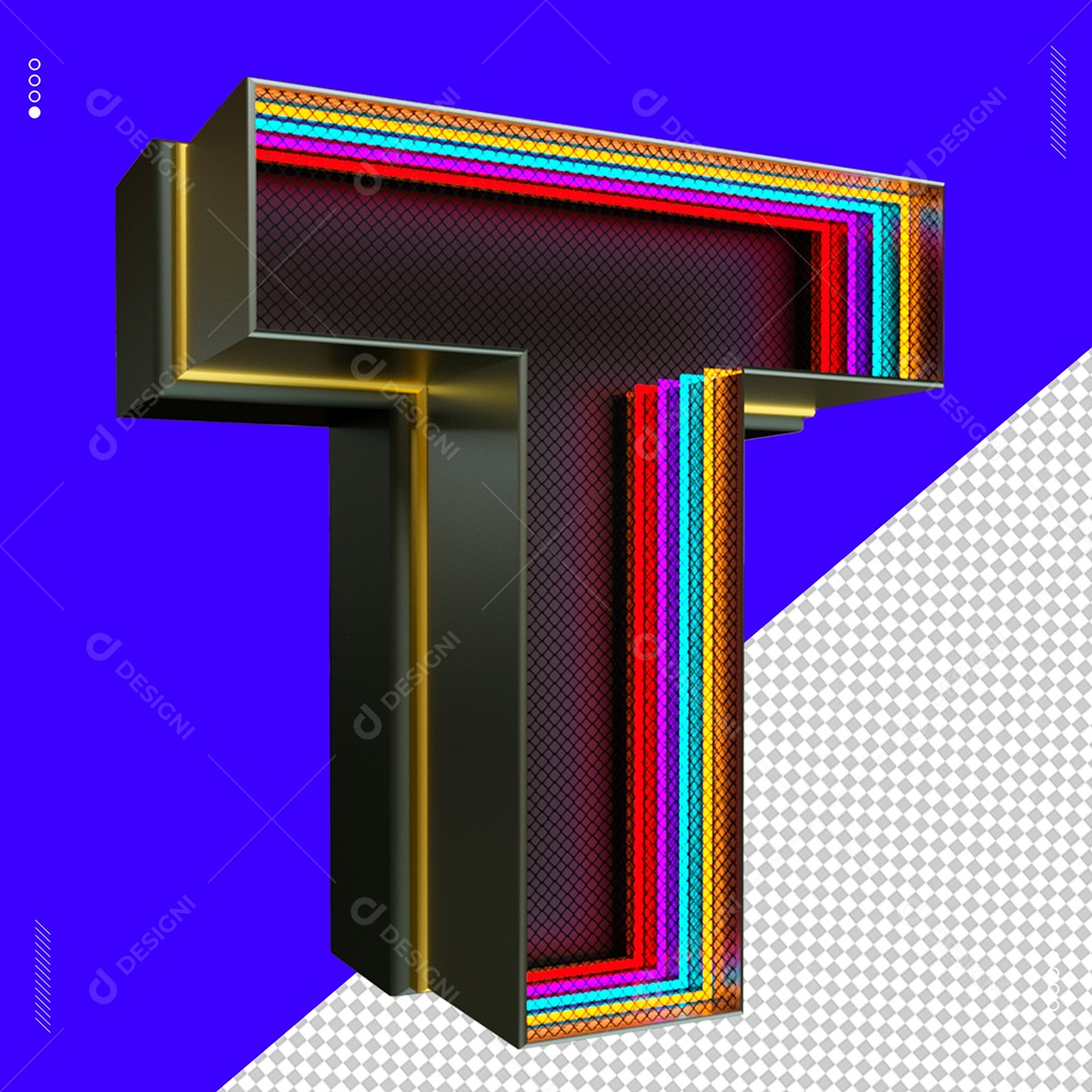 Elemento 3D Letra T Com Led Para Composição PSD