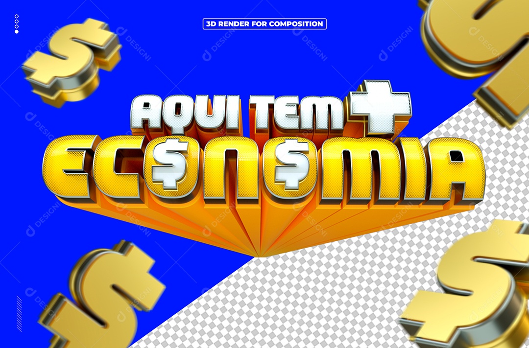 Selo 3D Aqui Tem + Economia Para Composição PSD